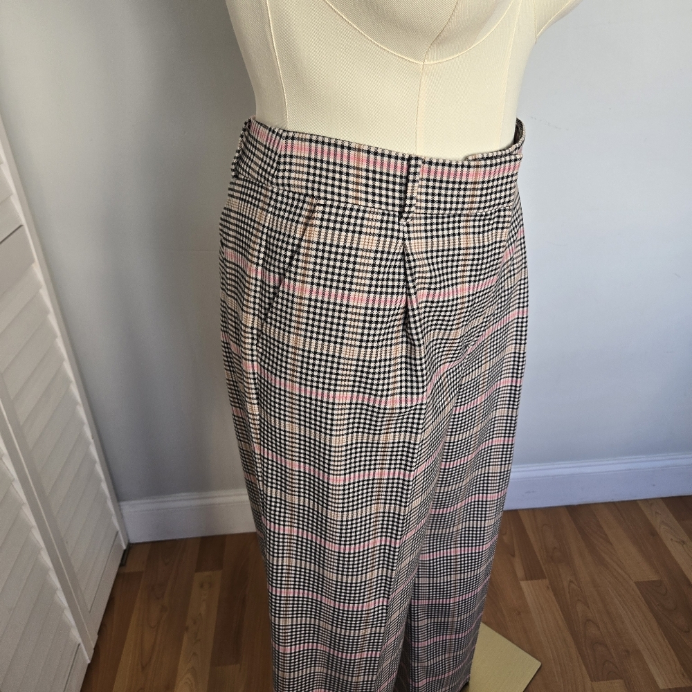 LOFT Plaid Wide-Leg Trousers with Pink Accent - Picture 5 of 16